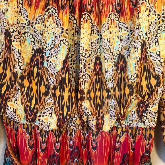 I.N. Studio Women's Sheer Dress Size 14 Ethnic Print Retro 70s Style Boho Chic - Picture 6 of 12